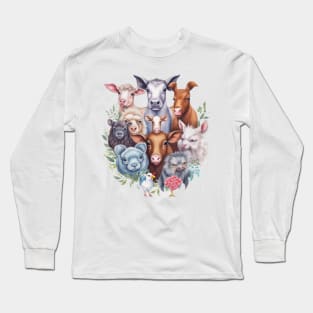 Watercolor Farm Animals #2 Long Sleeve T-Shirt